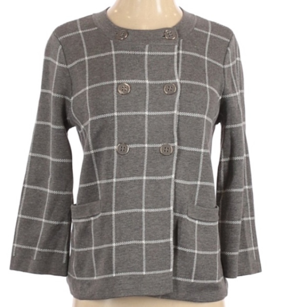 BR Acrylic Button down with pockets. Plaid Checker